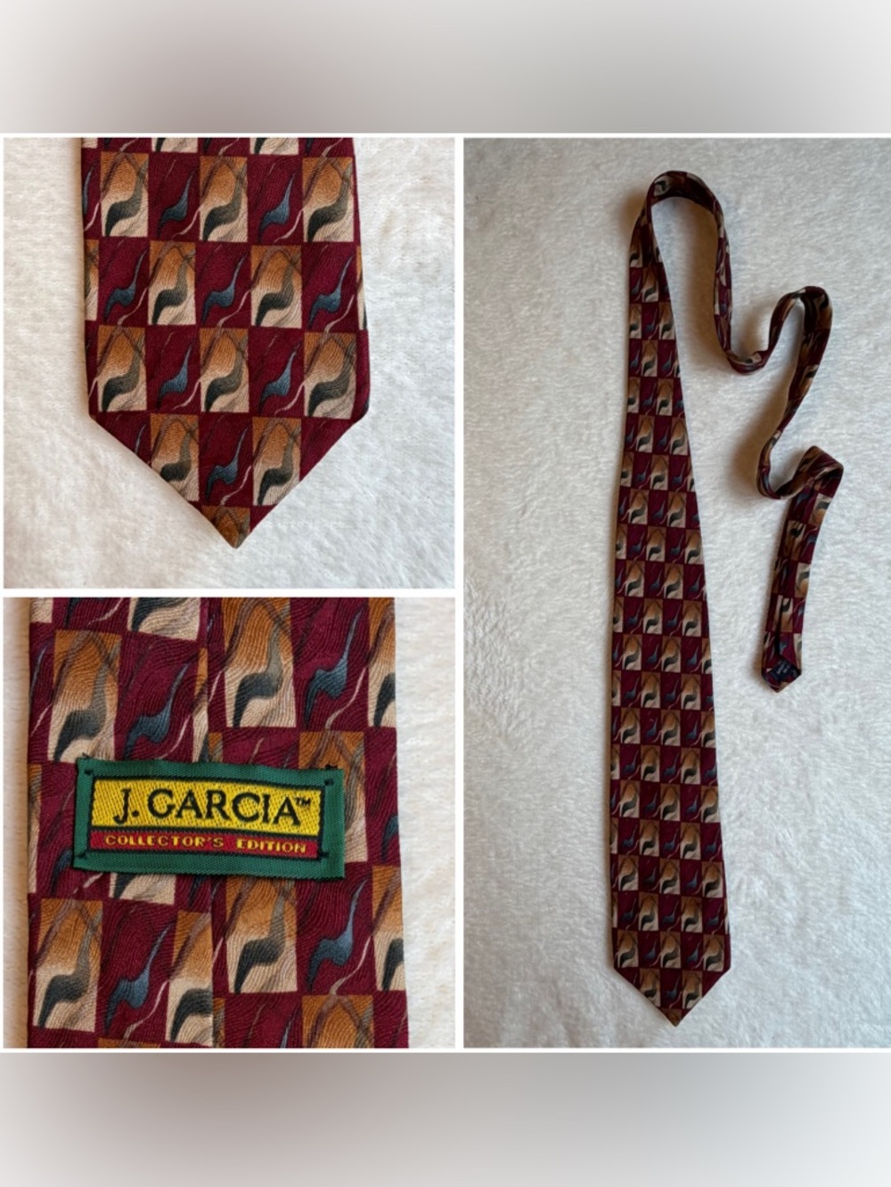 J. Garcia Men's‎ Abstract Burgundy Brown Beige Black 100% Silk Designer Tie
